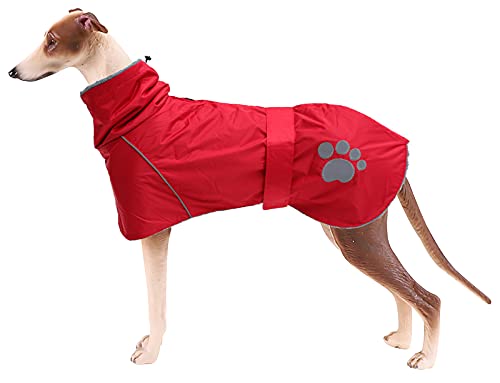 Geyecete Hundemantel Wasserdichter fur Windhund, Winter Hundejacken mit warmem plüschfutter, Regenmantel winddicht, Hundebekleidung mit verstellbaren Bändern,fur mittel und große Hunde-Rot-S