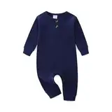 KIDDLETOWN Baby Girl Outfits Langarm Snap Closure gerippter Overall (Schwarz Blau, 6-9 Monate)