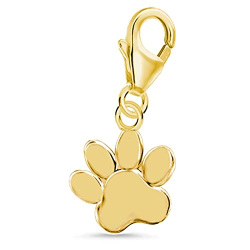 Goldene Hufeisen Tierpfote Karabiner Charm Anhänger für Bettelarmband aus 925 Sterling-Silber Vergoldet