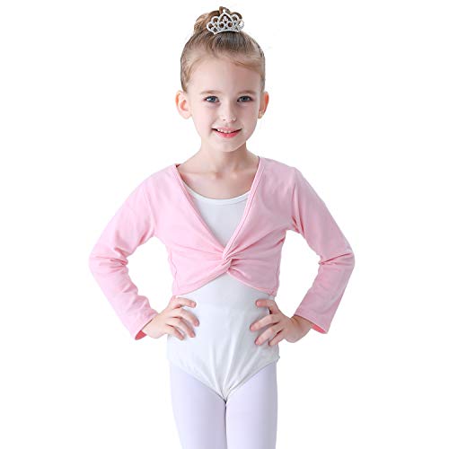 Soudittur Ballettjacke Mädchen Langarm Weichem Baumwollstoff Wärmende Ballettkleidung für Kinder (Rosa, 115-125)