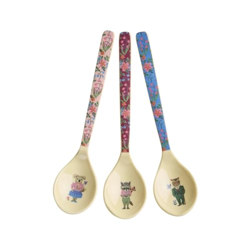 Rice Teelöffel 3er-Set - Nathalie Lété Print - Geschirr Melamingeschirr Kindergeschirr Kinder Camping BBQ Picknick Bruchsicher BPA-frei Wiederverwendbar Plastikgeschirr