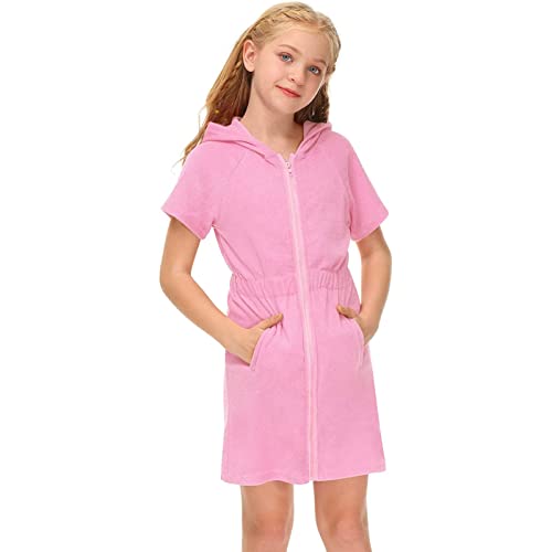 Badeponcho Kinder Mit Kapuze Cover Up Strandkleid Sommer Badekleid Mit Reißverschluss Frottee Badeanzug Mit Rock Baumwolle Bademantel Saugfähiges Mädchenkleid Teenager Poncho Schwimmanzug Bademode