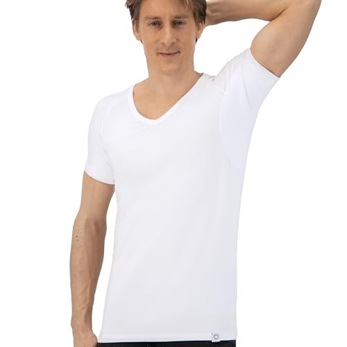 Fibershirts® Anti Schweiß Shirt - T-Shirt gegen Schweißflecken - Anti Schweiß Unterhemd - Mit ArmPads PRO & Silberbehandlung - Herren - V-Ausschnitt