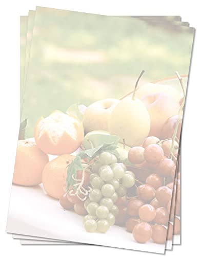 Motivpapier Briefpapier (Obst-5087, DIN A4 25 Blatt) frische Früchte Weintrauben Äpfel Manderinen Gastronomie Bioladen Obsthandel