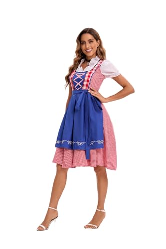 thematys Damen Dirndl Midi Trachtenkleid inkl. Trachtenrock, Dirndlbluse & Dirndlschürze - Bayerisches Dirndl für Oktoberfest & Trachtenmode - 5 Größen für Frauen & Jugendliche in Blau (Style002, XL)