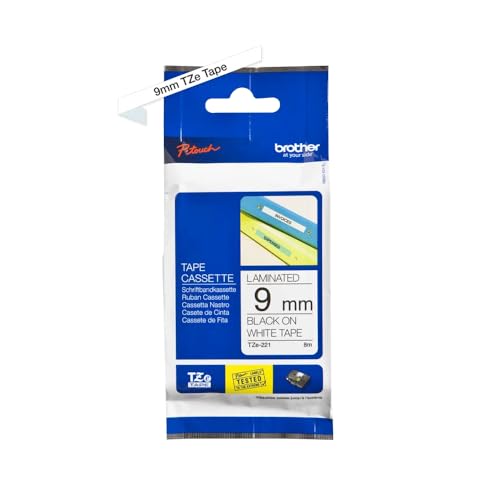 Brother TZE221 Original P-touch Schriftband TZe-221 9 mm, schwarz auf weiß (kompatibel u.a. mit Brother P-touch H100LB/R, -H105, -E100/VP, -D200/BW/VP, -D210/VP)