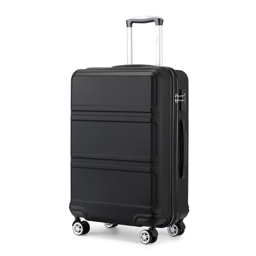 KONO Trolley Koffer Mittelgroß 4 Rollen Leicht Hartschalenkoffer Reisekoffer mit TSA Schloss, 65x41x26cm, 61Liter, Zwillingsrollen Rollkoffer, ABS Hartschale (Schwarz, L)