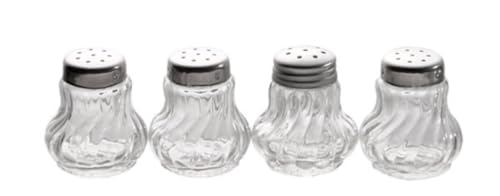 APS Ministreuer, Salz - und Pfefferstreuer, 4er Set Glas- Ministreuer mit Edelstahldeckel für Salz und Pfeffer, 3,5 x 3,5 cm, Höhe 4 cm