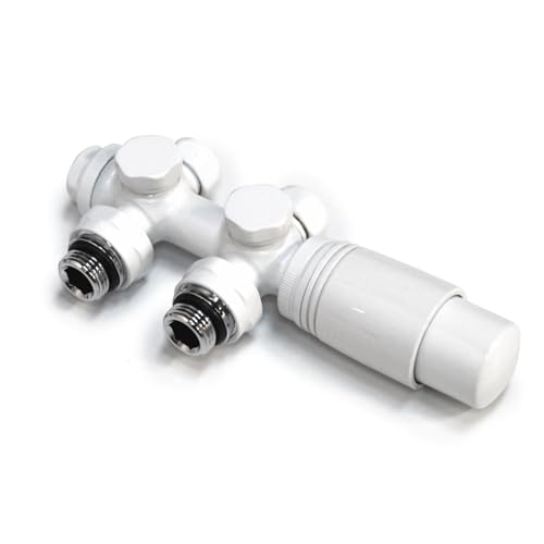 WITEN&NOCK Multiblock Set für Heizkörper Mittelanschluss Armatur Nabenabstand 50 mm Thermotstat Hahnblock Thermostatventil für Heizkörper Heizungszubehör(Weiß)