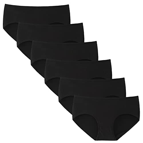 INNERSY Mädchen Unterhosen Schwarz Basic Slip Baumwolle Unterwäsche Teenager 140-164 6 Pack (XL(Mädchen 14-16 Jahre alt), 6 Klassisches Schwarz)