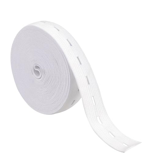 leersao 5m Gummiband zum Nähen Gummiband mit Knopfösen Elastisches Gummiband Nähen für Hosenrock Knopfloch Spule zum Stricken, Taillenbändern (weiß)