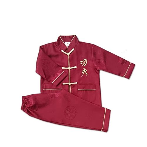 FGUUTYM for Boys Kids Traditional Chinese Wing Chun Arts Set Outfit Halloween Baby (Wine, 8 Years)
