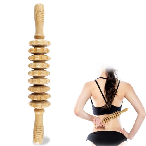 TaoTazon Faszienrolle Holz, Premium Faszienstab Holz, Massageroller für Körperformung, Anti Cellulite, Massageholz für Rücken, Nacken, Beine, Rücken