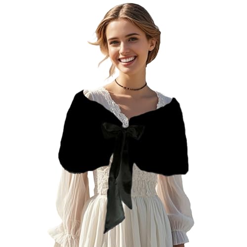 Xvbhaq Stola Damen, kunstfell, Wärme im Winter, Pelzige Jacke, Schwarz, Schleifenstil, Boleros für Täglich, Festlich, Abendkleid, Braut