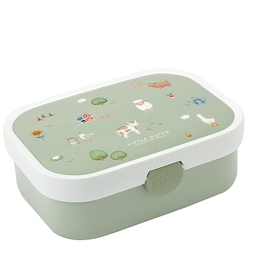 Mepal Brotdose Kinder Little Dutch – Bento Box Kinder - Brotdose Kinder mit Fächern & Gabel - Meal Prep Box mit Clip-Verschluss - BPA-frei & Spülmaschinenfest - 750 ml - Little Farm