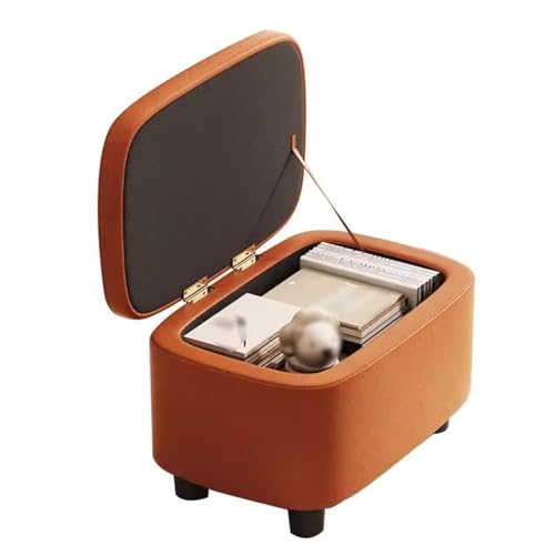 Generisch Ottomane mit Stauraum, 15,7 x 11,8 Zoll, moderner Fußhocker aus PU-Leder, Fußstützenhocker mit weich gepolsterter Sitzfläche, für den Eingangsbereich von Wohnzimmer, Schlafzimmer(Orange)