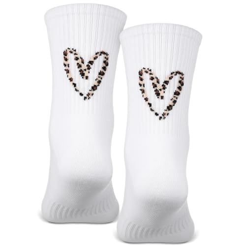 Otuuz Leopardenmuster Tennissocken Leoparden Herz Tennis Socken Leo Lustige Kuschelsocken Leoprint Socks Crew Sportsocken für Damen Männer Frauen