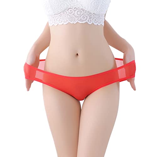 2025 - Durchsichtiger Mesh-Slip mit niedriger Taille für Damen, niedliches nahtloses Höschen für Frauen Schrank Unterwäsche (Red, XL)