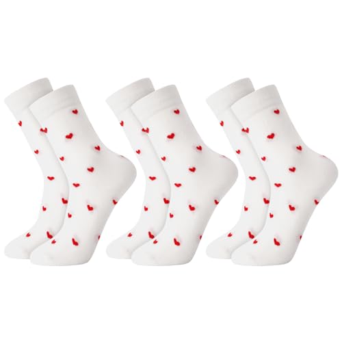 Utensilo 3 Paar Socken Damen 35-40 Lustige Socken Herz Socken Süße Tennissocken Weiße Socken mit Motiv Baumwollsocken Lustige Geschenke für Damen Freundin Valentinstag Jahrestag