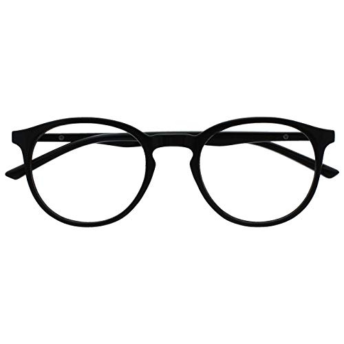 OPULIZE Met-Brille Blaulichtfilter Schlank Runder Rahmen Federscharniere Verbessert Schlaf Computerbrille Gaming Entspiegelt Schwarz Herren Damen B60-1 +0.00