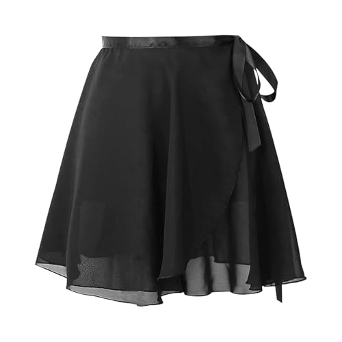 Ballettrock Wickelrock Tanz Rock Verstellbare Taille Krawatten Gymnastik Ballettrock, Chiffon Tanzrock für Mädchen und Damen (Schwarze Größe：M)