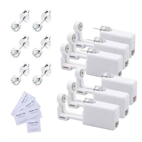 Voarge 6 Stück Ohrlochstechpistole, Einweg-Steril-Sicherheits-Ohrnasen-Piercing-Pistolen-Kit Schmerzfreies Selbst-Piercing-Werkzeug mit Ohrstecker-Asepsis-Pierce-Zubehör, Transparent