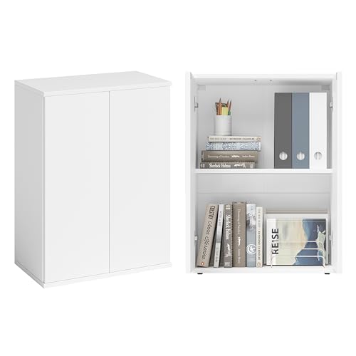 Bellamio Ais Mehrzweckschrank 60 cm breit, schmaler Aktenschrank oder Haushaltsschrank mit griffloser Öffnung weiß, Vorratsschrank Küche,Push-to-Open-Funktion, Maße 80x33x60 cm