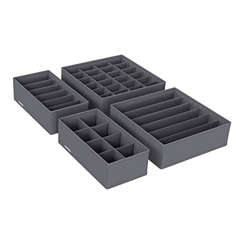 SONGMICS Unterwäsche-Organizer 4er Set, Schubladen-Organizer, faltbar, Ordnungssystem Kleiderschrank, Aufbewahrungsbox Schrank, Stoffboxen Aufbewahrung, für BHs, Socken, Krawatten, grau RUS04GY
