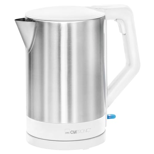Clatronic® Wasserkocher Edelstahl | 1,5 Liter | BPA frei | Einhandbedienung | Edelstahlgehäuse | Kettle | Station mit Kabelaufwicklung | Wasserkocher weiß | WKS 3692 weiß