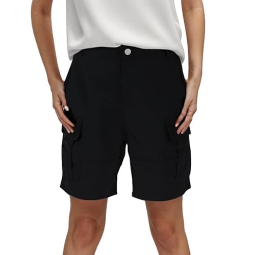 Shorts Mit Taschen Herren für den Sommer, einfarbige Cargo-Hosen Taschen, lässige Hotpants hoher Taille Hawaii Hemd(Schwarz,L)