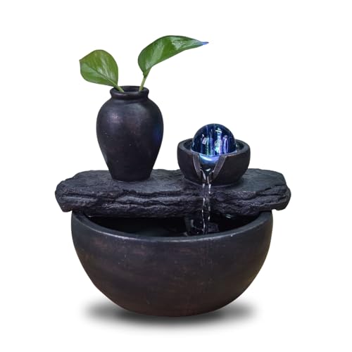 Natürlicher Innenbrunnen mit Vase Soli Blumenplan Plan des farbigen LED -Lichttisches, H 19x21x17cm - Silice Zen'light, Kastanie