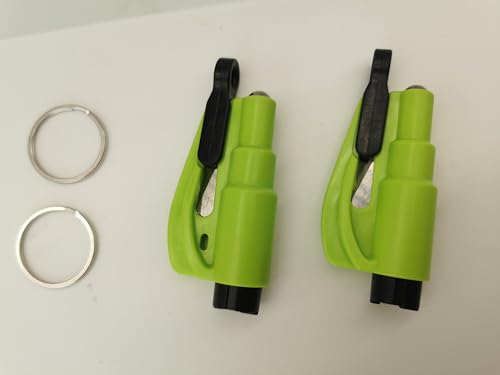Mata1 Nothammer, Sicherheitsgurtschneider und Schlüsselanhänger – 2er-Pack, grün – 3-in-1-Auto-Fluchtwerkzeug – Fensterglasbrecher