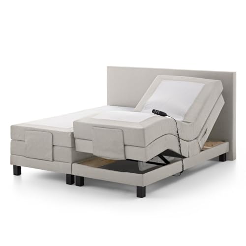 UNIVANDO Boxspringbett 180x200 elektrisch verstellbar mit Motor - 7 Zonen Taschenfederkernmatratze - TFK Härtegrad H2 - H3 Wendematratze - Boxspringbett mit verstellbarem Kopf-& Fußteil (beige)