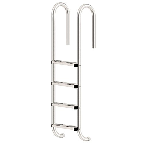 Zelsius V2A Edelstahl Poolleiter mit 4 Stufen | 50 x 26,5 x 157 cm - Silber | mit Rutschsicherung | Schwimmbadleiter für Pool und Schwimmbecken | Pool Einstieg, Einbauleiter, Sicherheitsleiter