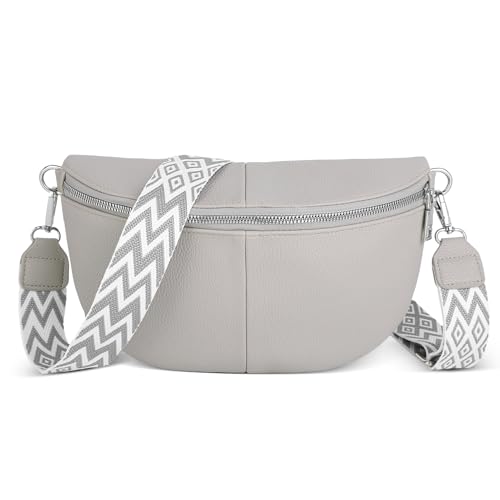 GSenhui Bauchtasche Damen Leder Crossbody Bag Damen, Bauchtasche Breiter Gurt mit Reißverschluss, Umhängetasche Schwarz für Reisen Einkaufen