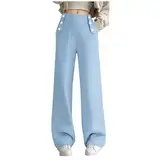 Generisch Mädchen Lang Leinen Hose Hohe Taille Freizeithose Leichte Palazzo Sommerhose Baumwolle Leinenhose mit Taschen Jogginghose Einfarbig Bequem Stoffhose Strand Reise Urlaub Outfits