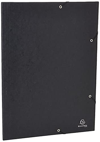 Exacompta 59502E Einschlagmappen DIN A3. Aus Colorspan-Karton mit 3 Klappen und 2 Gummizügen, 24 x 32 cm, DIN A4, schwarz Sammelmappe Dokumentenmappe für Büro und Schule