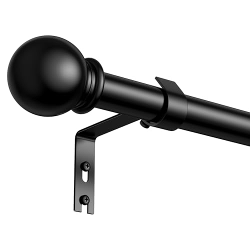 PeSenp Gardinenstange Schwarz 76-228cm, Ausziehbare Vorhangstange Mit Rundkappen, Metall-Gardinenstange Für Scheibengardinen, Schlafzimmer, Wohnzimmer, Curtain Rod, Schwarz Matt