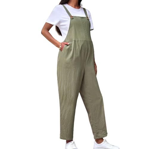 KINLYBO Umstands-Overall, verstellbare Taille, Overall, Hose, lässig, lockere Baumwoll-Latzhose, grün, XL