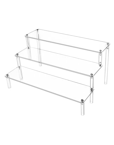 QWORK® 3-Stufig Acryl Display Ständer aus 4 mm Starker Acrylplatte - 30x21x15cm - Transparente Acryl Display Riser Regal für Figuren, Schmuck, Cupcake, Lippenstift, Nagellack, Gewürz
