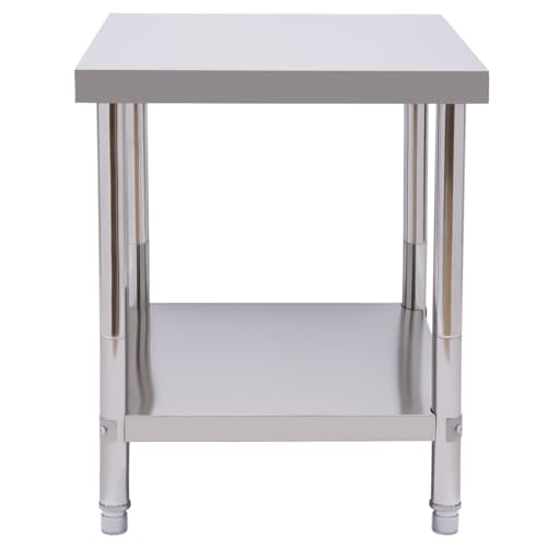 unkonwcy Edelstahl Arbeitstisch KüChentisch Mit HöHenverstellbarer Ablage Professioneller Edelstahltisch Zerlegetisch Verstellbare UnterfüßE Lebensmittel Zubereitungstisch 60X45X80Cm