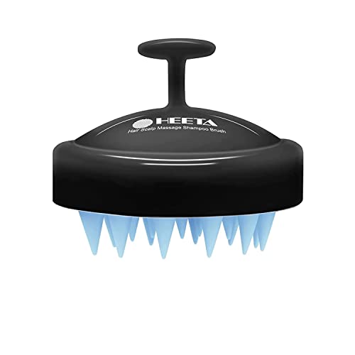 HEETA Kopfhaut Massagebürste, Tiefenreinigende Kopfmassage Bürste für Nass & Trockenhaar, Massagebürste Haare mit Weichem Silikonkopf für Peeling und Kopfmassage, Schwarz & Blau