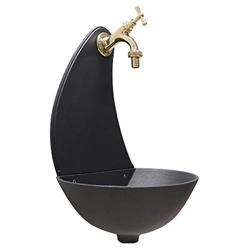 FONDERIA BONGIOVANNI |Wandbrunnen| Modell Mond| Farbe grau Gusseisen| mit Wasserhahn Modell 303L aus poliertem Messing| für Haus und Garten