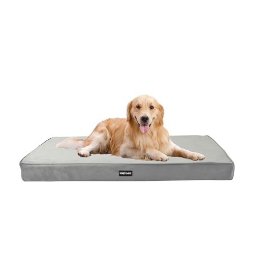 HMTOPE Orthopädisches Hundebett, 10cm Dicke Hundekissen für Mittelgroße Hunde, Grosse Hunde, Abnehmbar und Waschbar Hundematte, rutschfeste Unterseite, Wasserdichtes Innenfutter, 112 cm, Hellgrau
