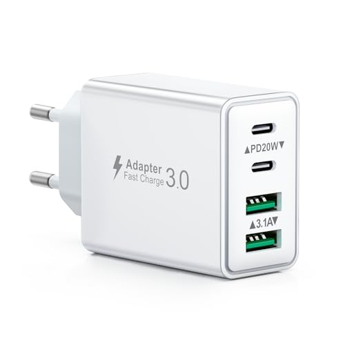 USB C Ladegerät, 40W 4 Ports Schnellladegerät, Mehrfach Stecker Mit Power Adapter Fast Charger Netzteil für iPhone 16 15 14 13 12 11 Pro Max, iPad, Samsung, Handys