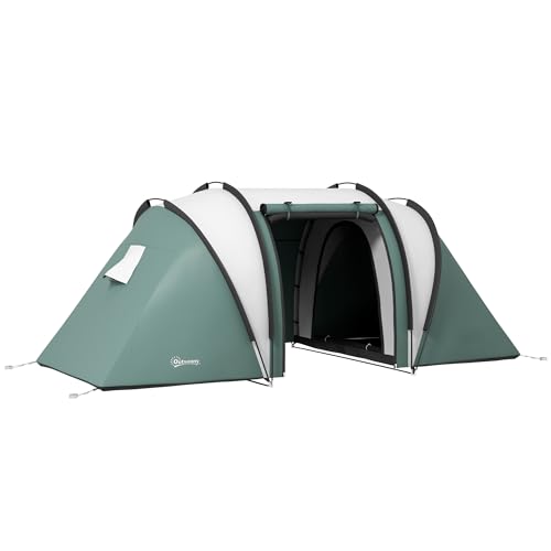 Outsunny Campingzelt für 4-5 Personen leicht wasserabweisend Familienzelt mit 2 Zimmer Seitentür Fenster, Zelt mit 3000mm Wassersäule Tunnelzelt Kuppelzelt für Camping Reise Garten