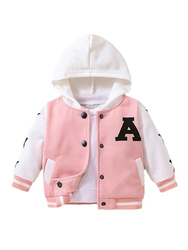 Fldy Kinder Baby Mädchen Baseball Jacke Mit Kapuzen Hoodie Sport Freizeitjacke Mit Druckknöpfe Gr. 68-98 Rosa 74-80