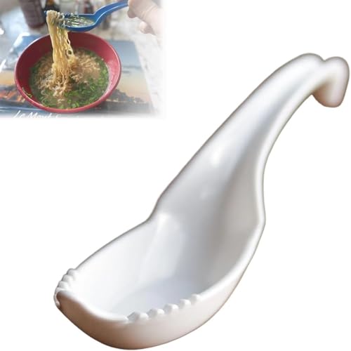 ERHNGL Ramen Terminator, EIN Ungewöhnlicher Löffel, Asiatische Ramen-Gabel/löffel, Ramen-löffel, Chinesische Suppenlöffel Für Melamin-Won-ton-Reis-pho-soba Und Ramen-nudelsuppen White