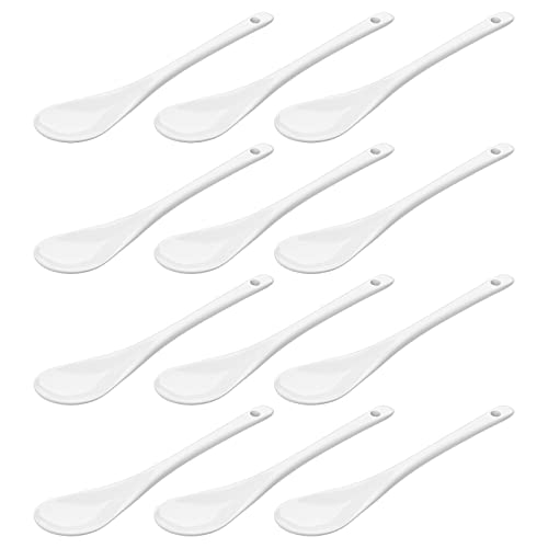 WELLGRO Eierlöffel aus Porzellan - weiße Porzellanlöffel, Kaffeelöffel, Teelöffel, Dessertlöffel, Eierbecher, Besteck, verschiedene Mengen wählbar, Stückzahl:12 Stück