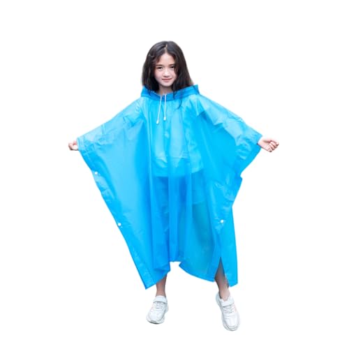 flintronic 1PCS Regenponcho Kinder, Eva Atmungsaktiv Regenschutz Regenmantel Kinder, Regencape Kinder mit Kapuze und Ärmeln, Wiederverwendbar, für Mädchen Jungen, Blau